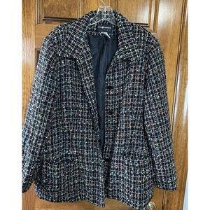 Sag Harbor jacket blazer 20W black confetti pastel woven nubby yarn women's Vtg